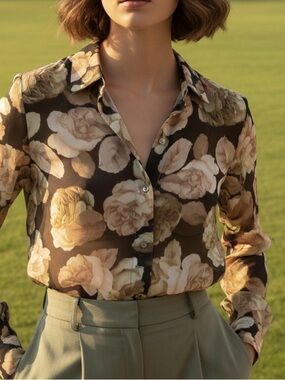 Elegant Floral Button-Up Blouse
